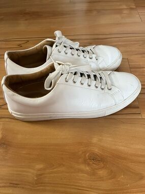 Men's White Leather Low-Profile Lace-Up Sneakers